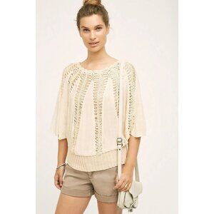 Anthropologie Tiny Sweetfern Peasant Top Beige XL Crochet Knit Boho Style